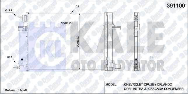 KALE 391100 Klima Radyatoru Astra J-Antara-Cruze-Captiva (Al/Al) (570x388x16) (Kurutucu Ile)